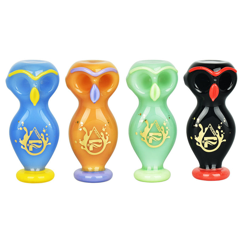 Pulsar Wise Owl Double Bowl Hand Pipe - 4"/Colors Vary - Headshop.com