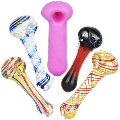 20CT BUNDLE - Eccentric Assortment Glass Spoon Pipes - 4.75" - 5.25" - Headshop.com