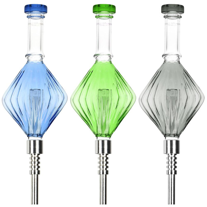 Retro Art Deco Diamond Bubbler Glass Dab Straw - 8.25