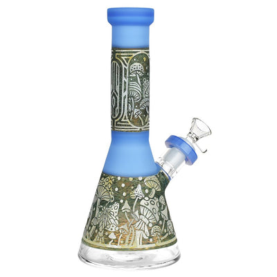 Mushroom Melange Etched Beaker Glass Water Pipe - 9" / 14mm F - Headshop.com