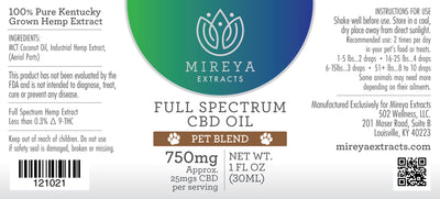 Mireya Extracts Extra Strength Pet CBD Oil 750mg