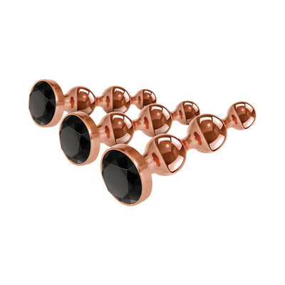 Gender X Gold Digger 3-Piece Rose Gold Beaded Anal Plug With Black Gemstone Base Set