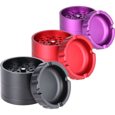 Aluminum Grinder with Ashtray Top - 4pc / 2.5" / Colors Vary