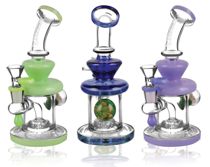 Pulsar Teardrop Waterpipe w/ Marble - 7.5" / 14mm F / Colors Vary - Headshop.com