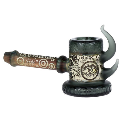 Lookah Glass Sacred Eye Black Etched Bubbler - 6"