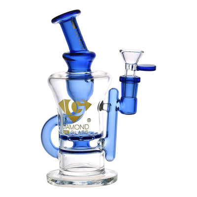 Diamond Glass Gold Ratchet Perc Recycler Water Pipe - 7.75" / 14mm F