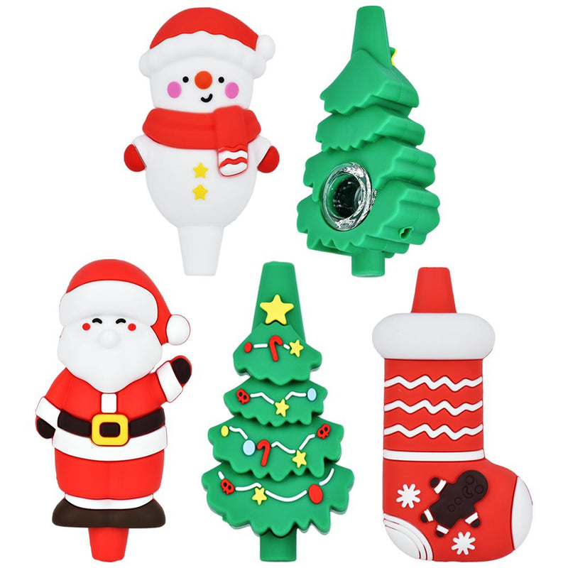 Christmas Collection Silicone Hand Pipe - 3.5" to 4.25" / 4ct