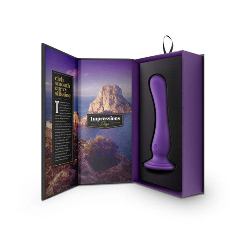 Impressions Ibiza Rechargeable Silicone 7.75 in. Vibrating Dildo with Suction Cup Plum