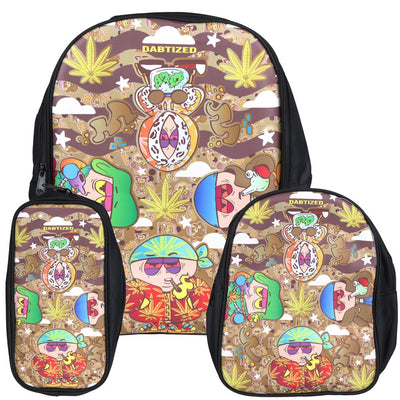 Dabtized Smoker Toon Characters Backpack & Zipper Pouch | 3pc Set | 14" x 16.5"