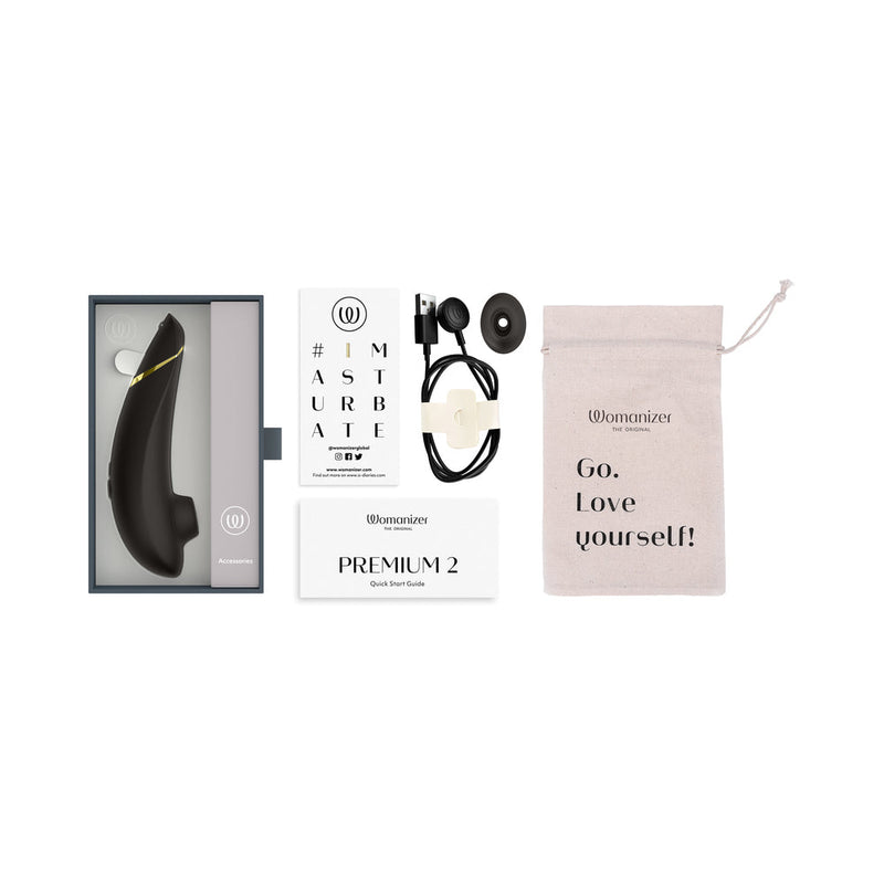 Womanizer Premium 2 Rechargeable Silicone Luxurious Pleasure Air Clitoral Stimulator Black