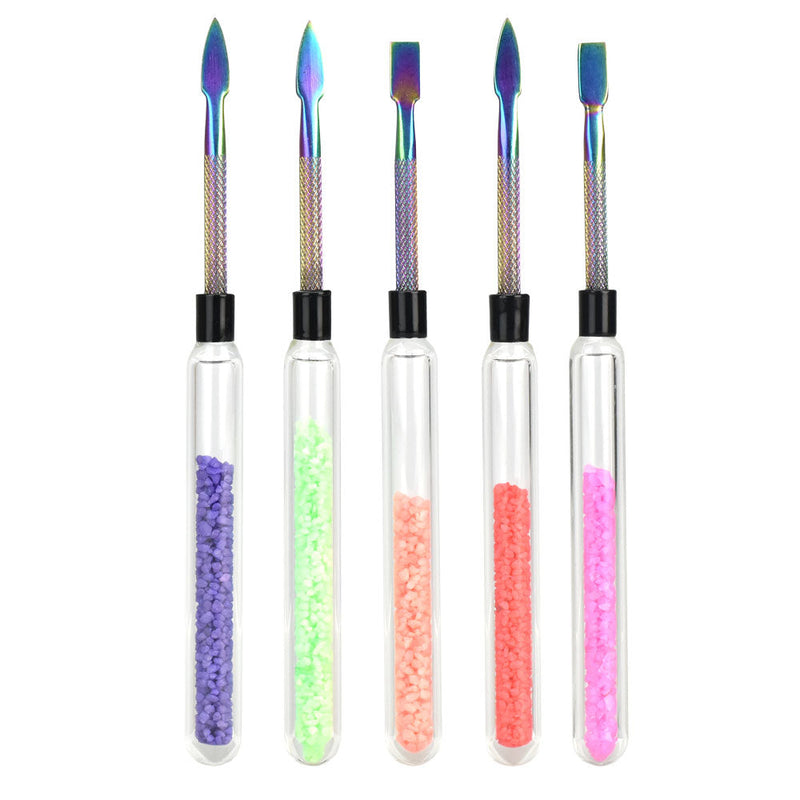 5PC - Color Frit Anodized Stainless Steel Dab Tool - 6" / Asst Colors - Headshop.com