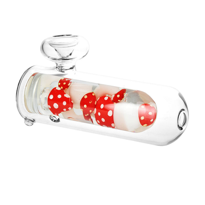 Shroom Party Glow In The Dark Glass Hand Pipe - 5.25" - Headshop.com