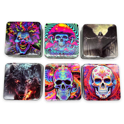 6CT DISPLAY - Smokezilla Metal Combo Lock Box & Mini Rolling Tray - 5"x5" / Assorted Designs - Headshop.com