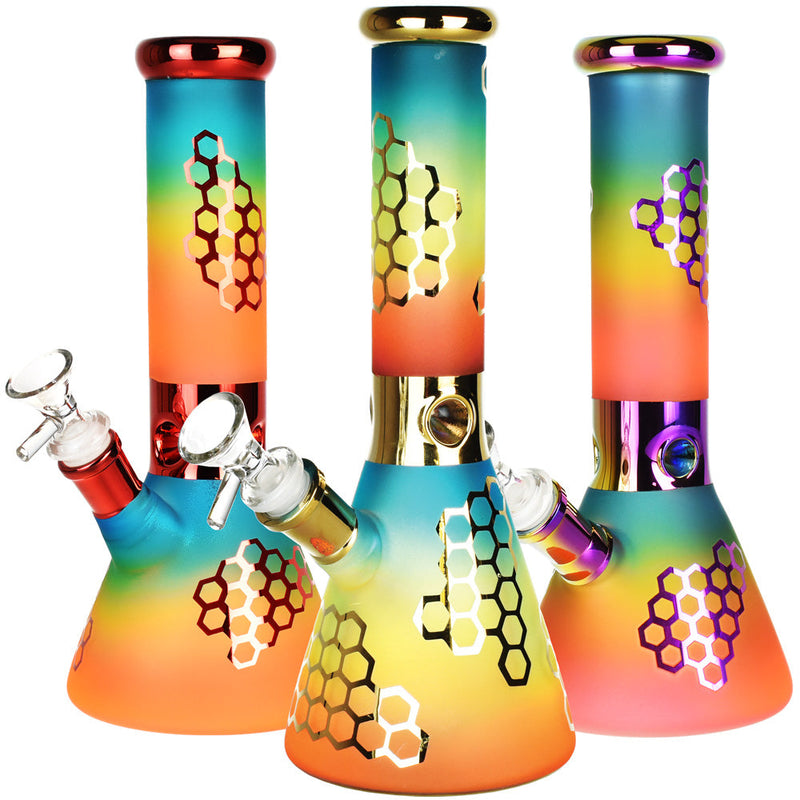 Rainbow Honeycomb Glass Water Pipe - 10" / 14mm F - Headshop.com