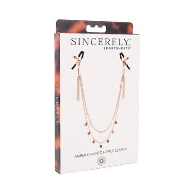 Sincerely, Sportsheets Amber Adjustable Chained Nipple Clamps Tortoiseshell - Headshop.com