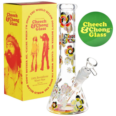 Cheech & Chong Glass Tie Dye Glow Glass Beaker Water Pipe - 10" / 14mm F