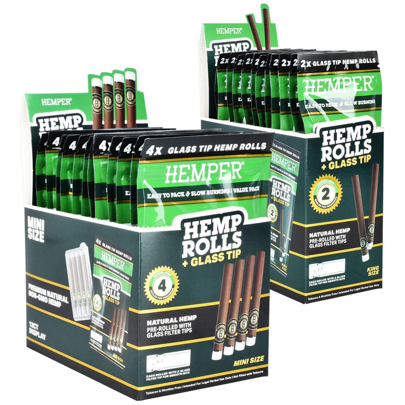 Hemper Hemp Rolls + Glass Tips | 12pk - Headshop.com