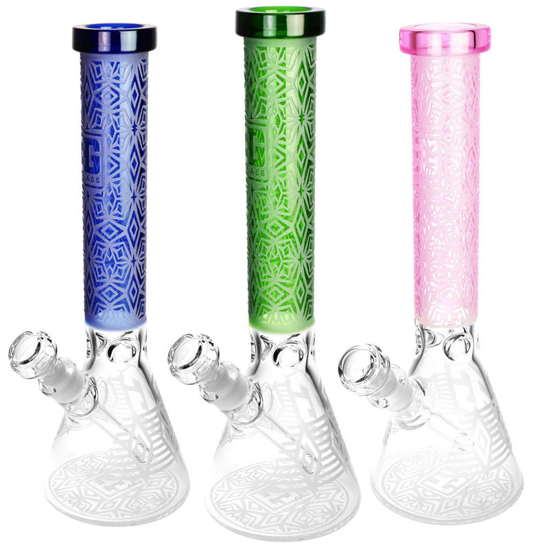 Deco Diamond Etched Beaker Water Pipe - 14.5"/14mm F/Colors Vary - Headshop.com