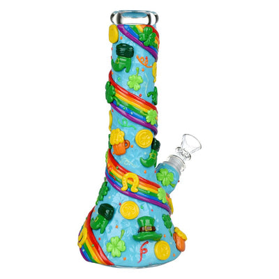 St. Patrick's Day Rainbows and Gold Glow In The Dark Water Pipe - 10" / 14mm F - Headshop.com