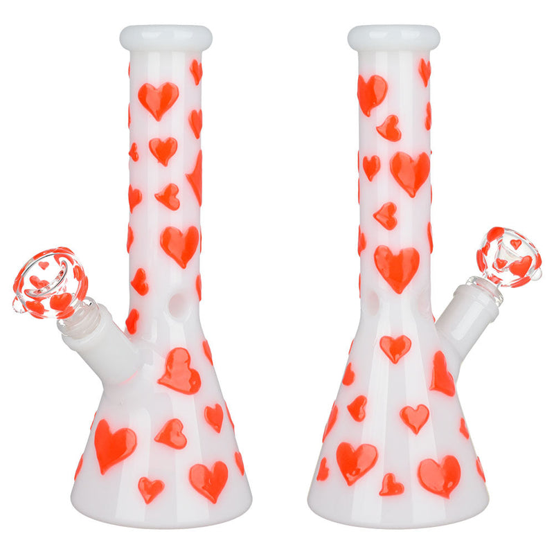 Valentines Day Heart Glow In The Dark Beaker Water Pipe - 10" / 14mm F - Headshop.com