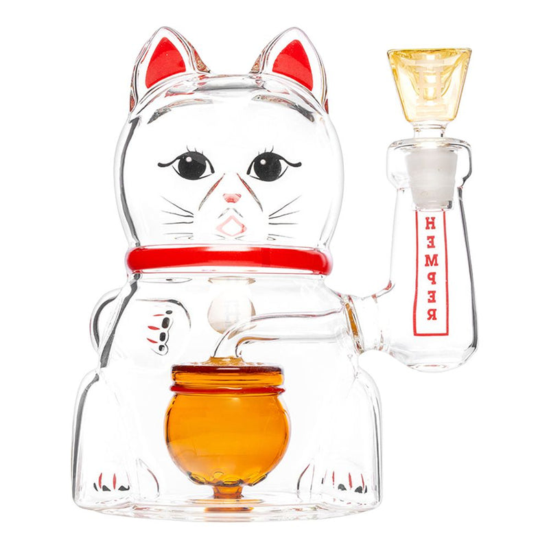 Hemper Lucky Money Cat Glass Water Pipe | 14mm F - Headshop.com