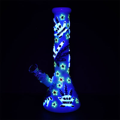 Patriot Leaf Glow In The Dark Glass Water Pipe - 10" / 14mm F - Headshop.com