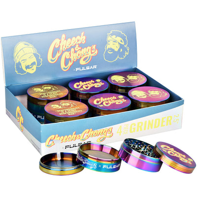 Pulsar 6PC DISPLAY - Cheech & Chong's  Metal Grinder - Rainbow / 4pc / 2.5" - Headshop.com