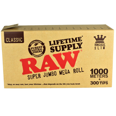 RAW Classic Super Jumbo Mega Roll -1000m/300 Tips/King Size Slim - Headshop.com