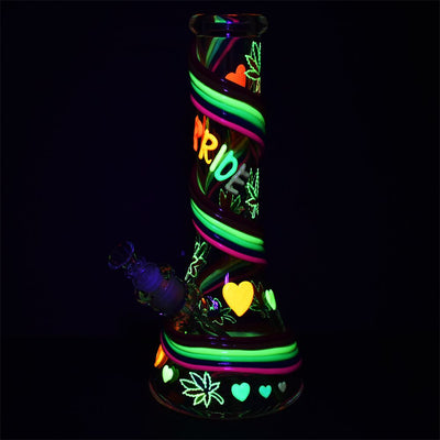 Rainbow Pride Glow In The Dark Glass Water Pipe - 12.5" / 14mm F - Headshop.com