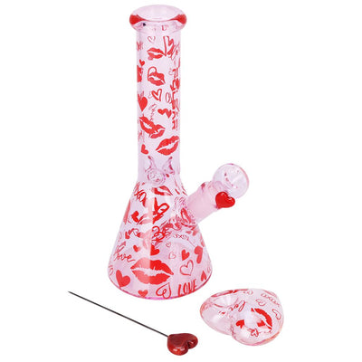 Pulsar Valentine's XOXO Glass Beaker Water Pipe & Hand Pipe Set - 10" / 14mm F