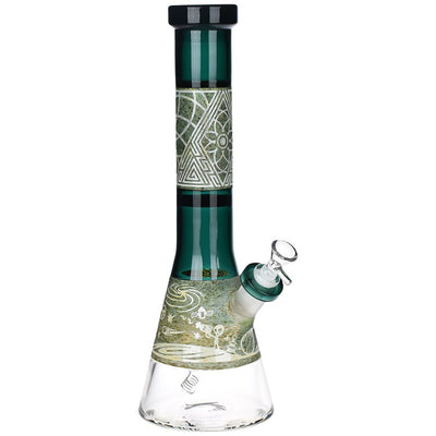 Alien Cosmos Etched Beaker Glass Water Pipe - 14.75" / 14mm F / Colors Vary