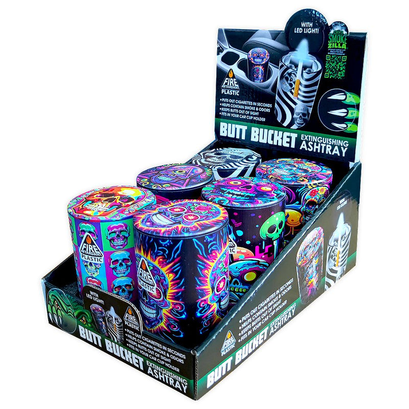 Smokezilla Full Print Butt Bucket LED Light Ashtray - 4" / 6ct - Headshop.com