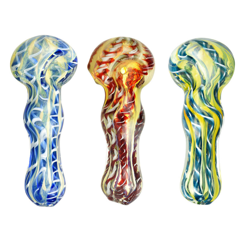 Fumed Latticino Spoon Pipe - 3.75" / Colors Vary - Headshop.com