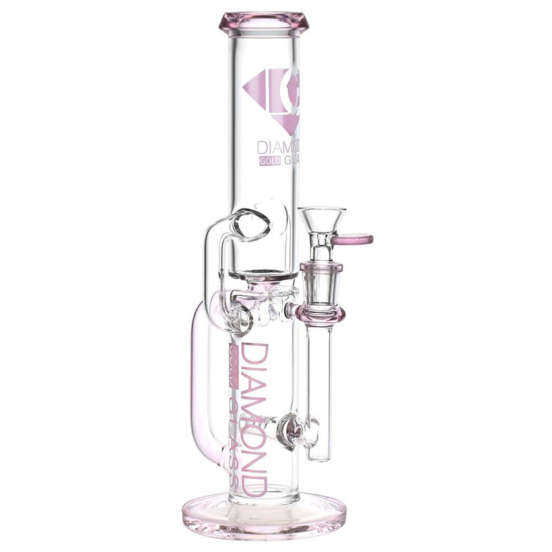 Diamond Glass Gold Inline Perc Recycler Water Pipe - 11"