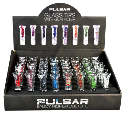 48PC DISP - Pulsar Glass Tips w/ Glass Gem Filter - 2"/Asst - Headshop.com