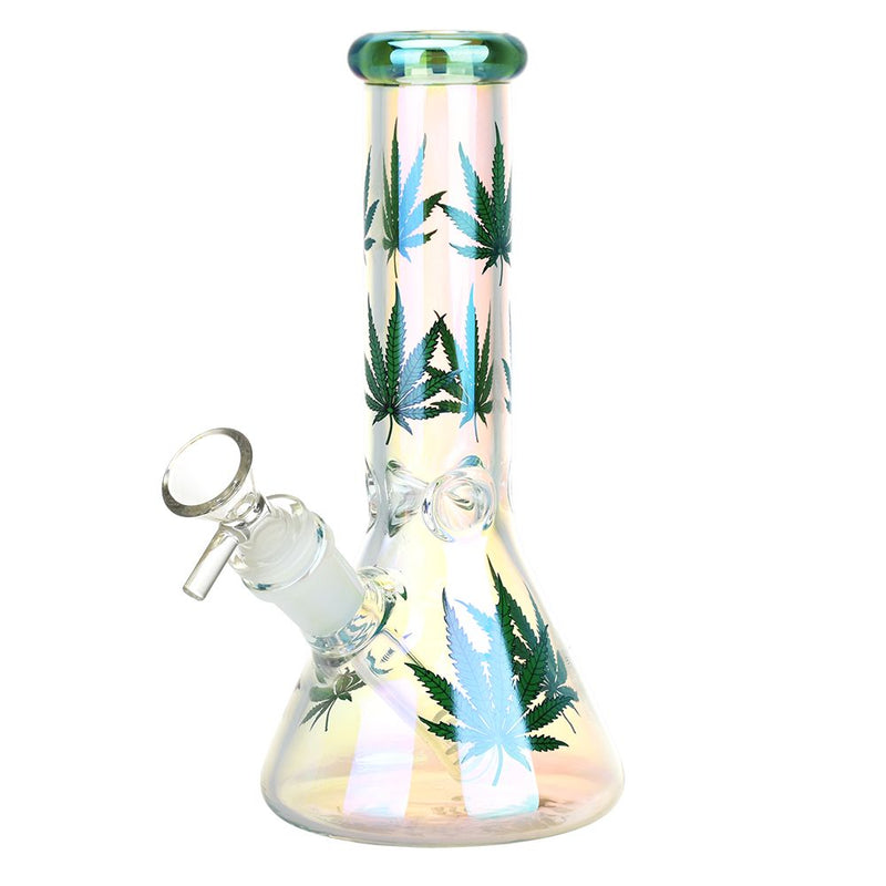 Realistic Hemp Leaf Beaker Glass Water Pipe - 7.75" - Headshop.com