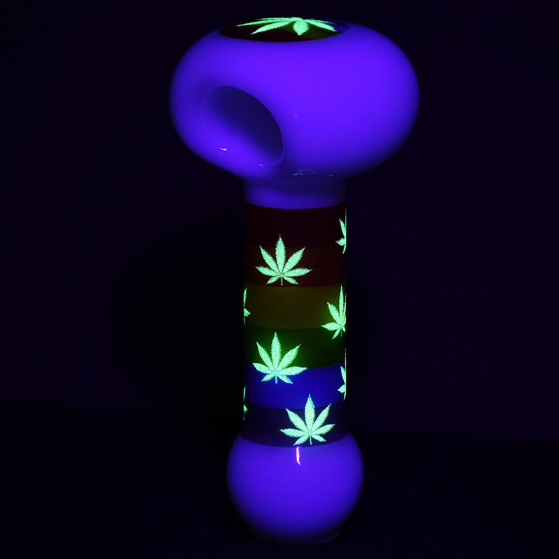 Pride Rainbow Hemp Leaf Glow Glass Spoon Pipe - 4.75" - Headshop.com