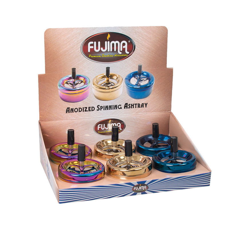 6PC DISPLAY - Fujima Anodized Spinning Ashtray - 3.75" / Assorted - Headshop.com