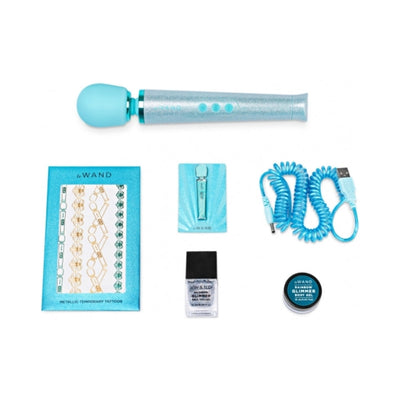 Le Wand All That Glimmers Petite Rechargeable Vibrating Massager Special Edition Set Light Blue