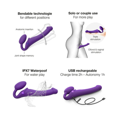 Strap-On-Me Rechargeable Remote-Controlled Silicone Vibrating Bendable Strap-On Purple M