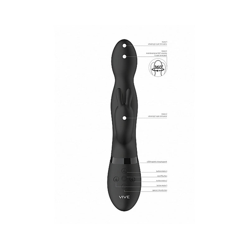 VIVE NIVA Rechargeable 360° Rotating Silicone Rabbit Vibrator Black