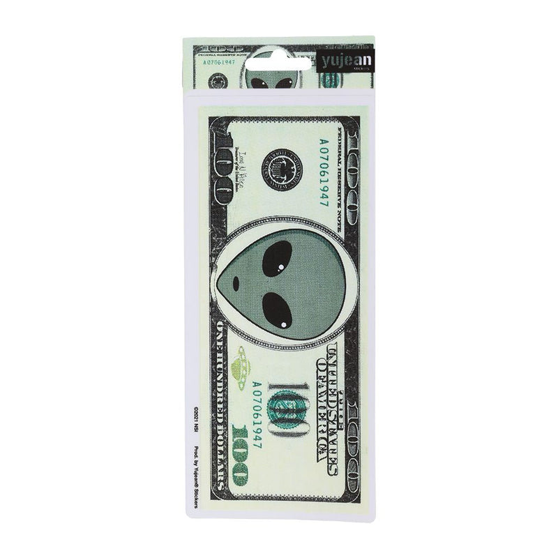 All About The Aliens $100 Bill Sticker - 6.3"x3"