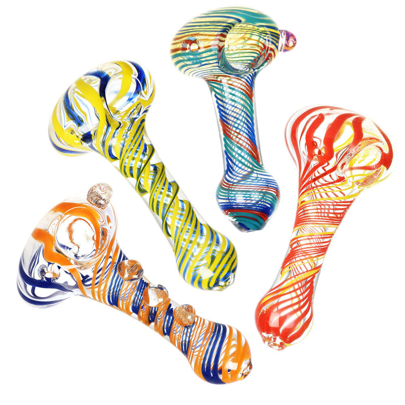 Sada Color Striped Clear Glass Hand Pipe - 3.75"/Colors Vary - Headshop.com