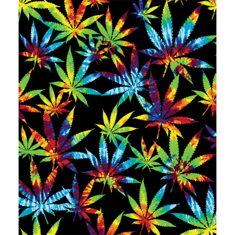 Tie Dye Hemp Leaves Fleece Blanket - 79" x 94" - Headshop.com