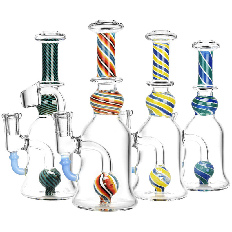 Magician Spiral Stripe Ball Perc Rig - 7.5"/14mm F/Colors Vary - Headshop.com