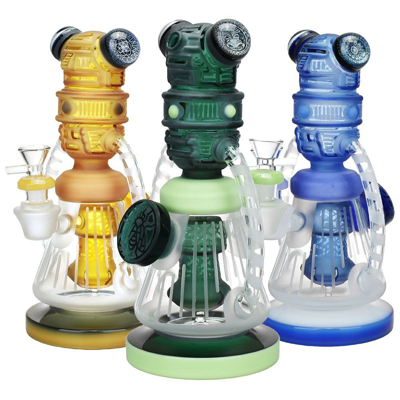 Robotic Bee Etched Glass Recycler Water Pipe - 9.5" / 14mm F / Colors Vary - Headshop.com