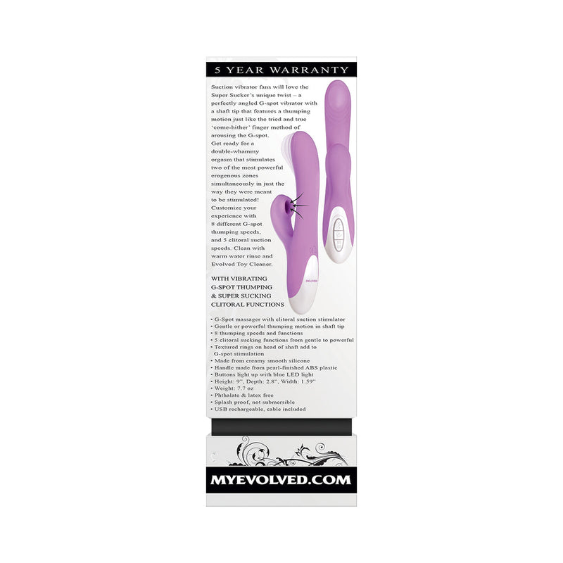 Evolved Super Sucker Rechargeable Thumping Suction Silicone Dual Stimulator Purple