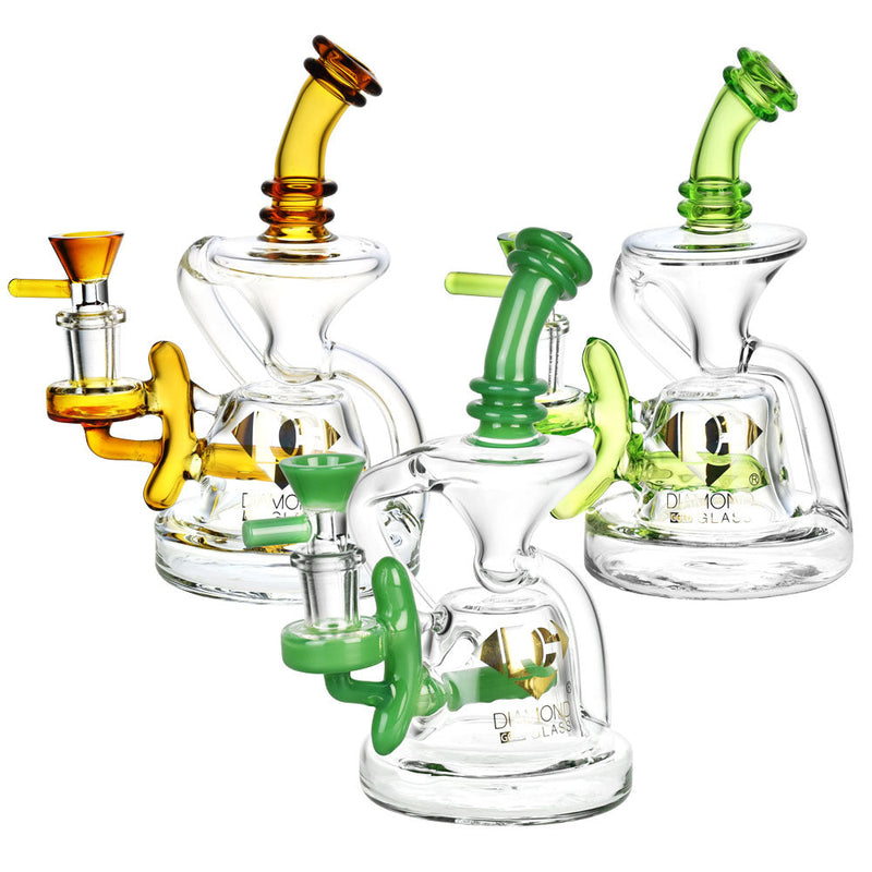 Diamond Glass Gold Juno Recycler Water Pipe - 7"/14mm F/Clrs Vry - Headshop.com