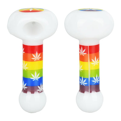 Pride Rainbow Hemp Leaf Glow Glass Spoon Pipe - 4.75" - Headshop.com