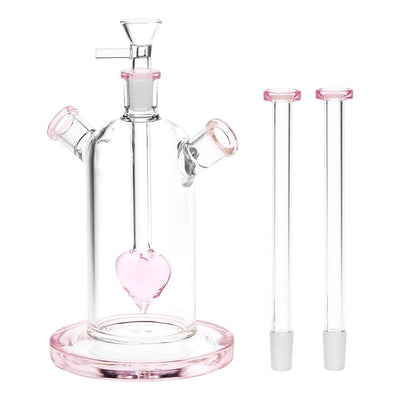 Date Night Heart Perc Dual Neck Glass Water Pipe - 7" / 14mm F